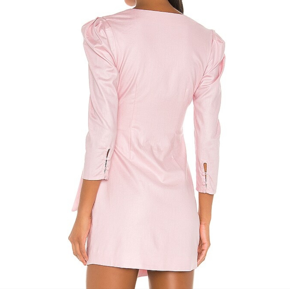 NWT Camila Coelho Pink Lemonade Alejo Linen Blend Wrap Mini Dress S - Picture 4 of 5